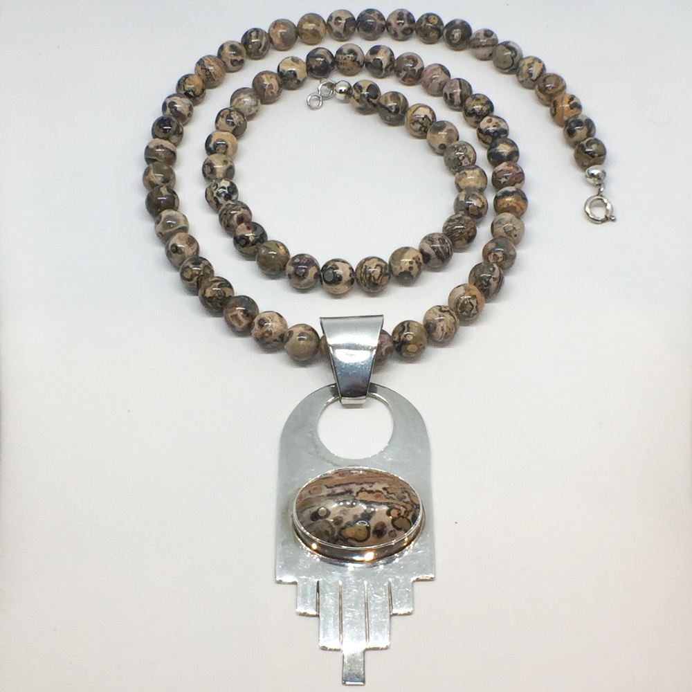 Vintage Navajo Sterling Silver & Jasper Necklace